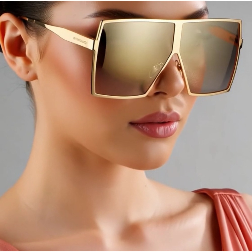 Women Sunglasses Fashion Gold Mirror Lens Oversized Shield Betty‎ Style Lentes